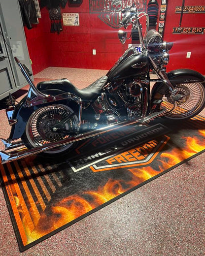 MPM Motorcycle Mat Flame Design for Chopper, Cruiser, Touring, Sport Motorcycle "Forever The Power of Freedom" - MM7241 - Howling Moto