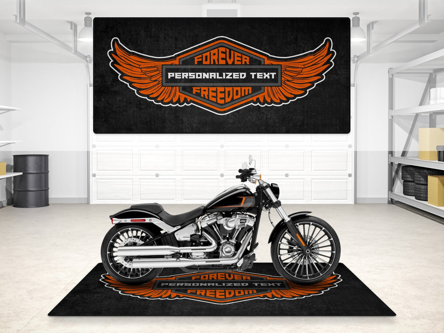 Motorcycle Mat for Cruiser - Touring - Sport Motorcycle Wings " Forever The Power of Freedom " -  MM7102 - Howling Moto