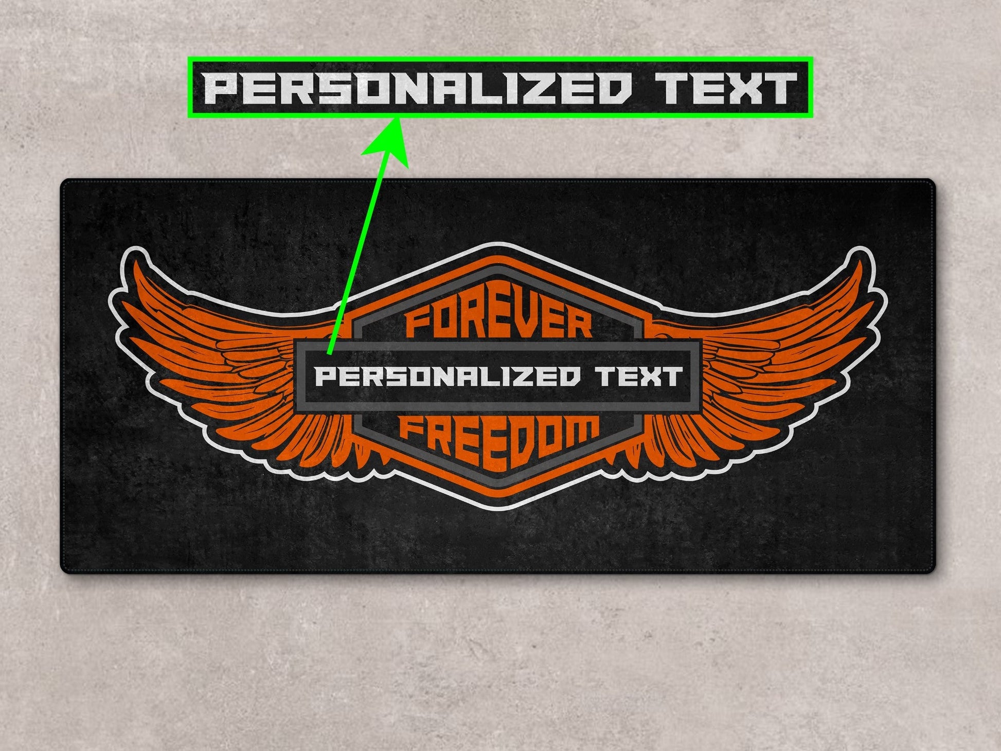 Motorcycle Mat for Cruiser - Touring - Sport Motorcycle Wings " Forever The Power of Freedom " -  MM7102 - Howling Moto