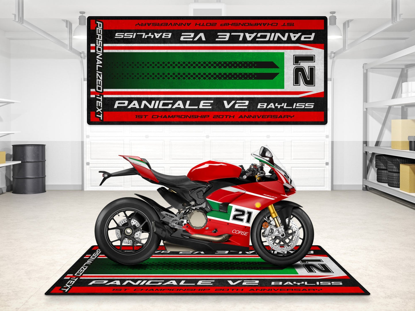 Designed Pit Mat for Ducati Panigale V2 Bayliss 1st Championship 20th Anniversary Motorcycle - MM7193 - Howling Moto