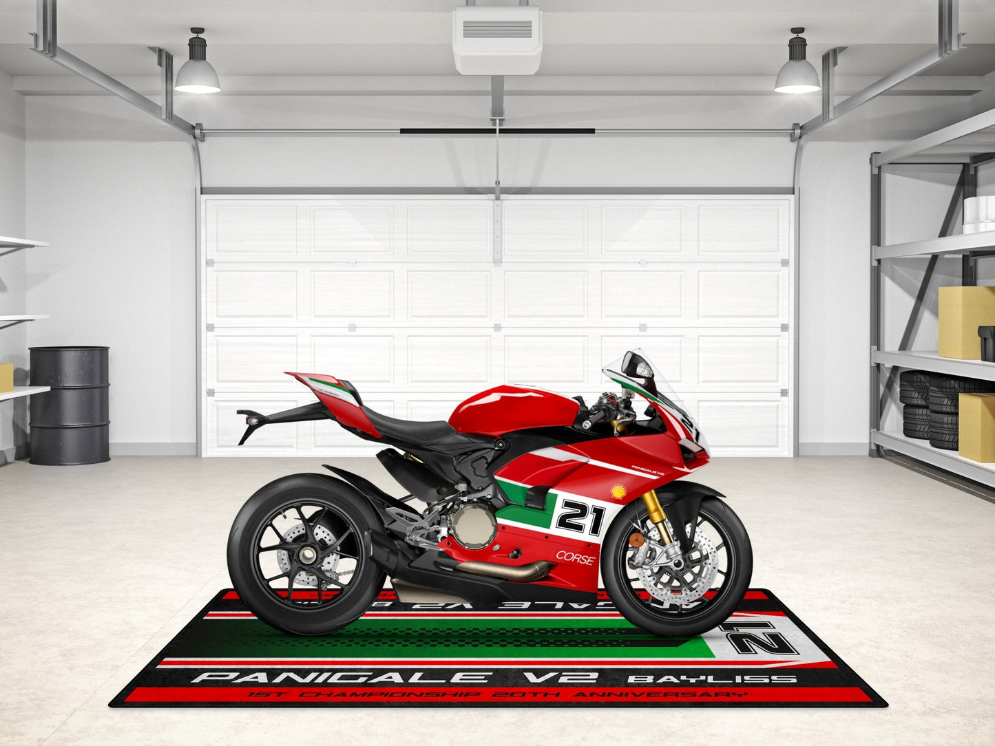 Designed Pit Mat for Ducati Panigale V2 Bayliss 1st Championship 20th Anniversary Motorcycle - MM7193 - Howling Moto