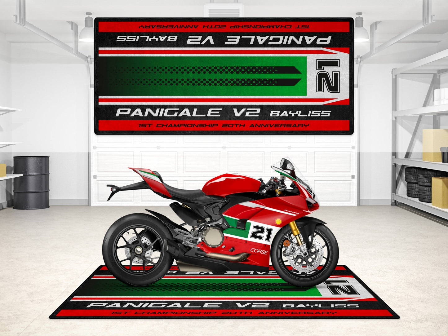 MPM Motorcycle Mat for Ducati Panigale V2 Bayliss 1st Championship 20th Anniversary - MM7193 - Howling Moto