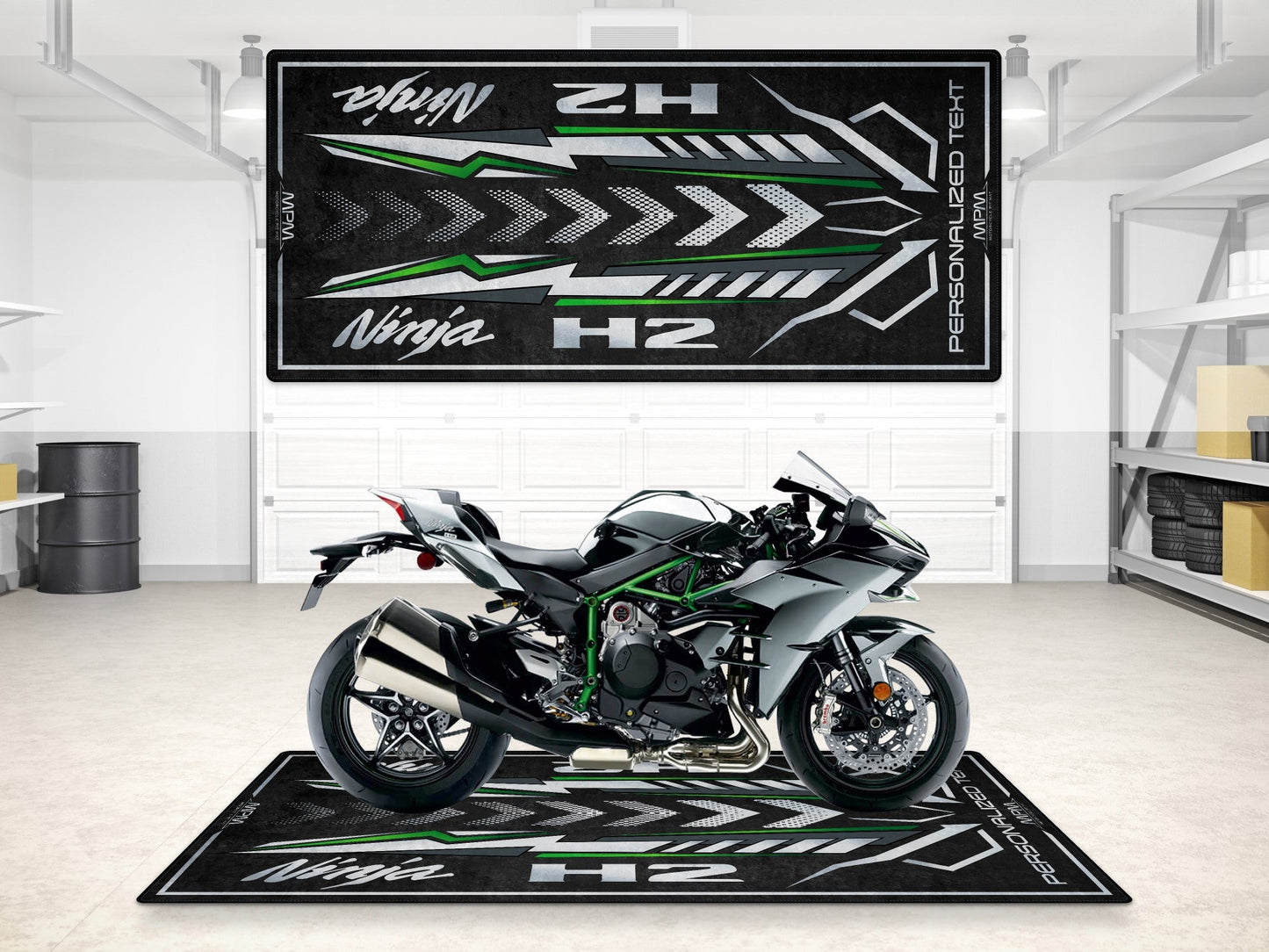 Designed Pit Mat for Kawasaki Ninja H2 Motorcycle - MM7405 - Howling Moto