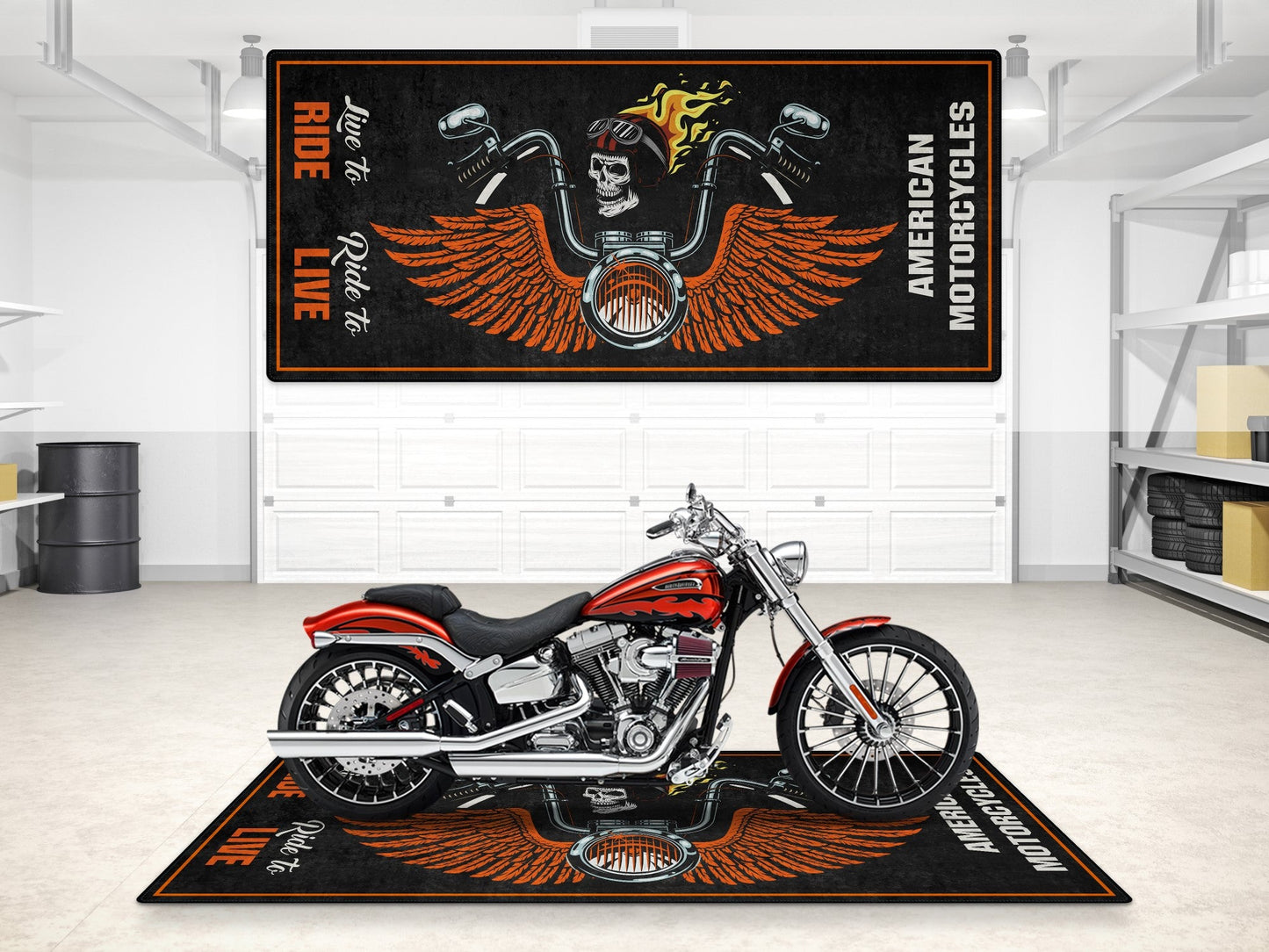 MPM Motorcycle Mat Skull Design for Chopper, Cruiser, Touring, Sport Motorcycle - MM7502 - Howling Moto