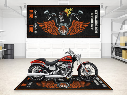 MPM Motorcycle Mat Skull Design for Chopper, Cruiser, Touring, Sport Motorcycle - MM7502 - Howling Moto