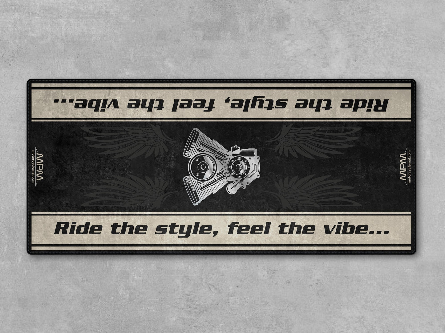 Motorcycle Mat for Cruiser Motorcycle "Ride The Style, Feel The Vibe" - MM7306 - Howling Moto