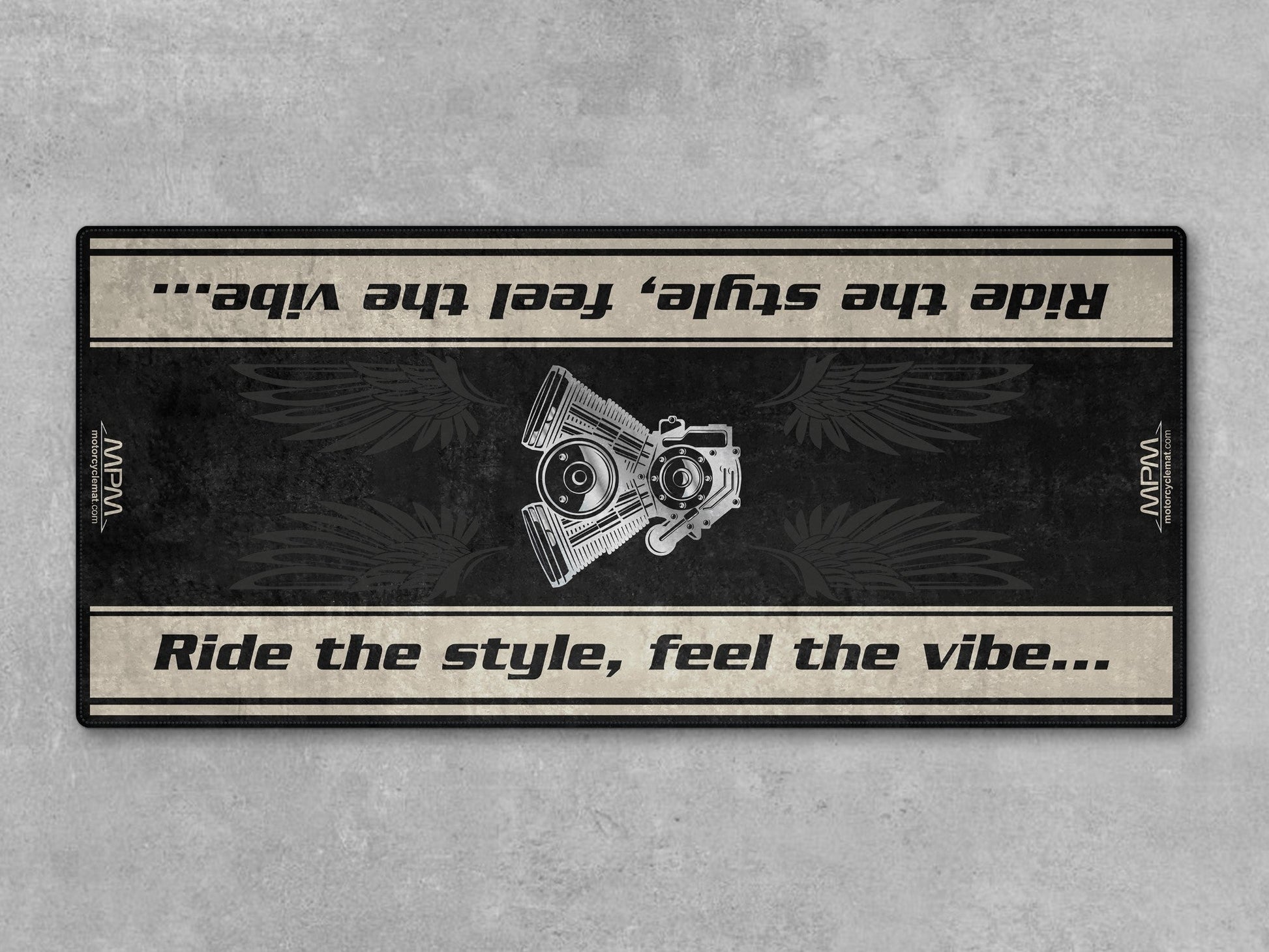 Motorcycle Mat for Cruiser Motorcycle "Ride The Style, Feel The Vibe" - MM7306 - Howling Moto
