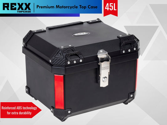 MPM Rexx Premium Motorcycle Top Case 45L – Universal ABS Reinforced Lockable Luggage Box - Howling Moto