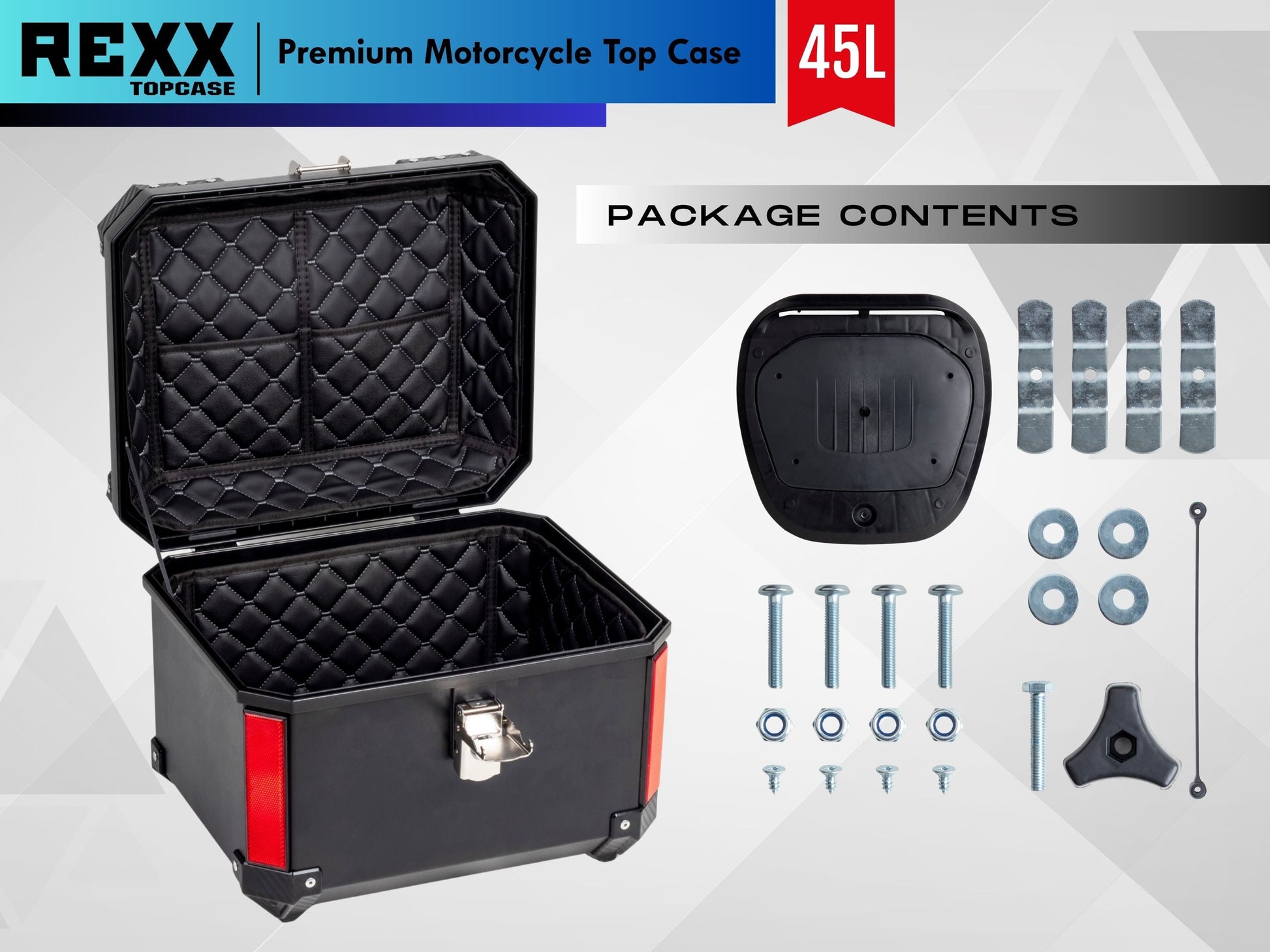 MPM Rexx Premium Motorcycle Top Case 45L – Universal ABS Reinforced Lockable Luggage Box - Howling Moto