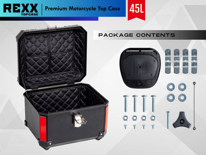 MPM Rexx Premium Motorcycle Top Case 45L – Universal ABS Reinforced Lockable Luggage Box - Howling Moto