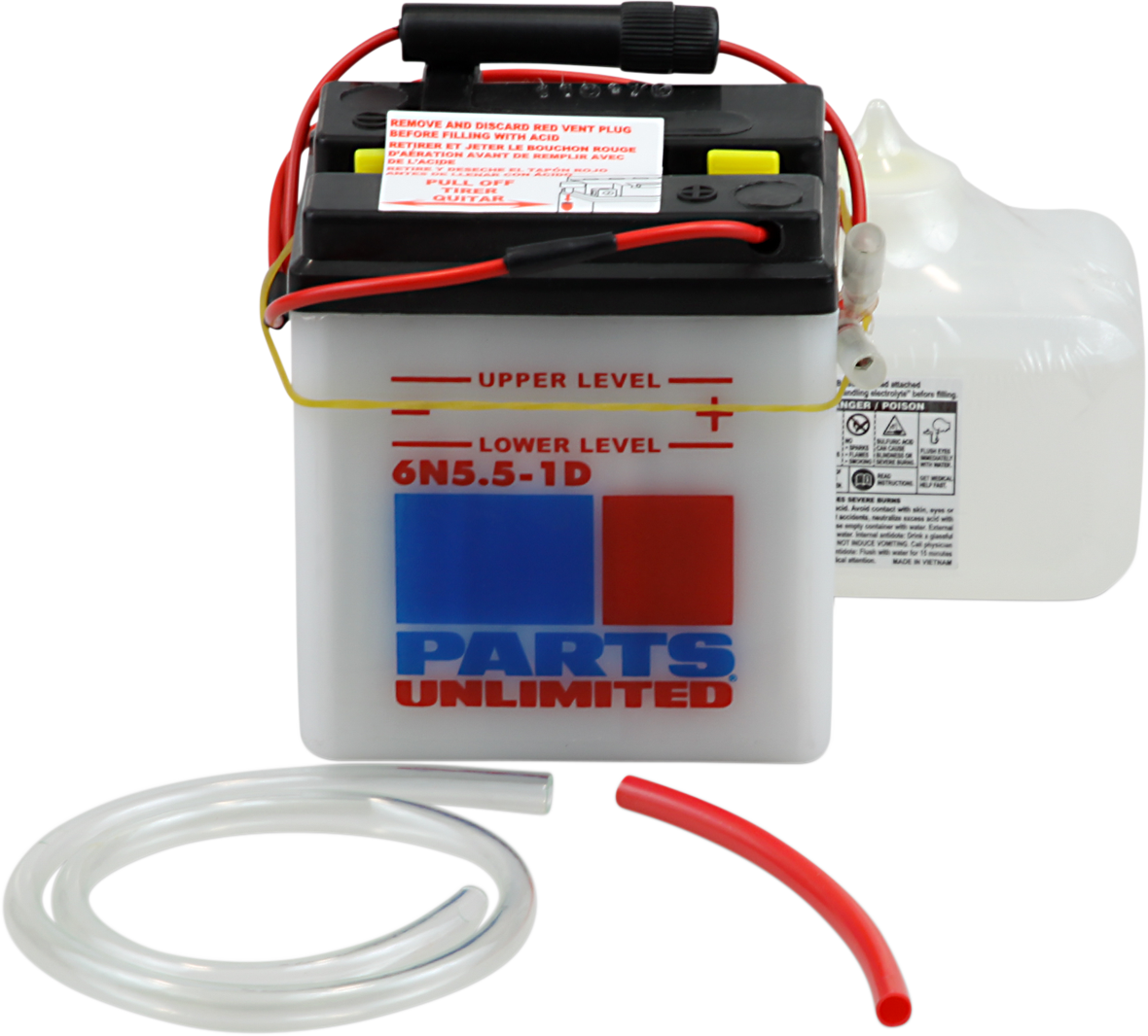 Parts Unlimited 6N55-1D-FP motorcycle battery replacement, compact and clean with terminals for optimal performance.