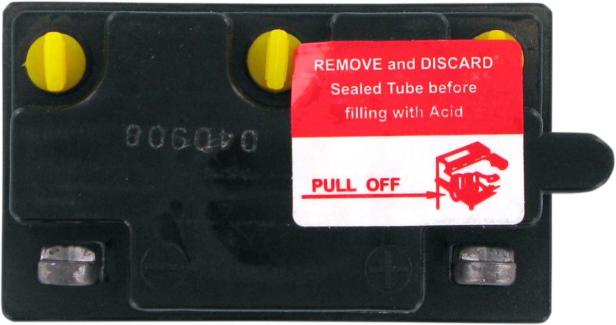 Parts Unlimited 6N6-3B-1 conventional motorcycle and powersports vehicle battery, shown with terminals and casing.