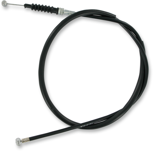Parts Unlimited black vinyl brake cable for Kawasaki motorcycles, showing the durable cable with metal fittings and black vinyl coating.