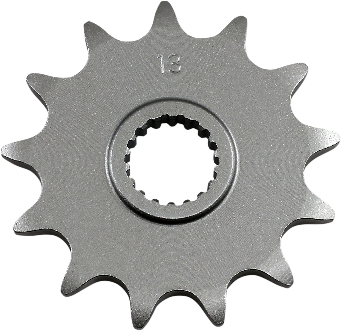Parts Unlimited 13-tooth countershaft sprocket for Suzuki motorcycle, silver metal with gear teeth visible.