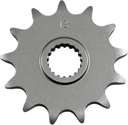 Parts Unlimited 13-tooth countershaft sprocket for Suzuki motorcycle, silver metal with gear teeth visible.