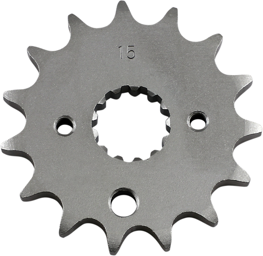 Parts Unlimited 15-tooth countershaft sprocket for Kawasaki and Suzuki motorcycles, part number 13144-1046.