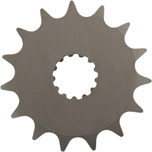 Parts Unlimited 15-tooth countershaft sprocket for Yamaha, Suzuki, Kawasaki motorcycles, shown with part number 214-17461-50.