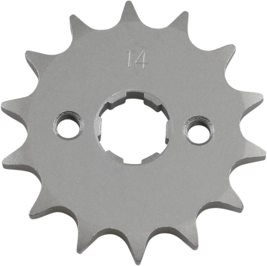 Parts Unlimited Honda 14-tooth countershaft sprocket, model PU23800-168-000, with visible teeth and sprocket design.