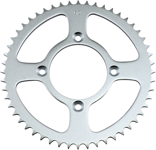 Parts Unlimited Honda rear sprocket with 52 teeth, black metal, shown with gear teeth and mounting hole for motorcycle drivetrain.