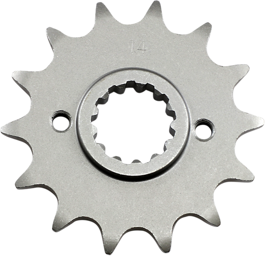 Kawasaki countershaft sprocket by PARTS UNLIMITED, 14-tooth metal sprocket designed for motorcycle drivetrain.