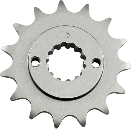Parts Unlimited Kawasaki countershaft sprocket with 15 teeth, replacement part for motorcycle drivetrain.