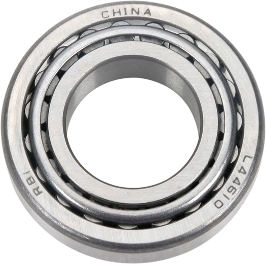 Parts Unlimited L44643/10 tapered wheel bearing with 1-inch cone and cup, shown with metal bearing components.