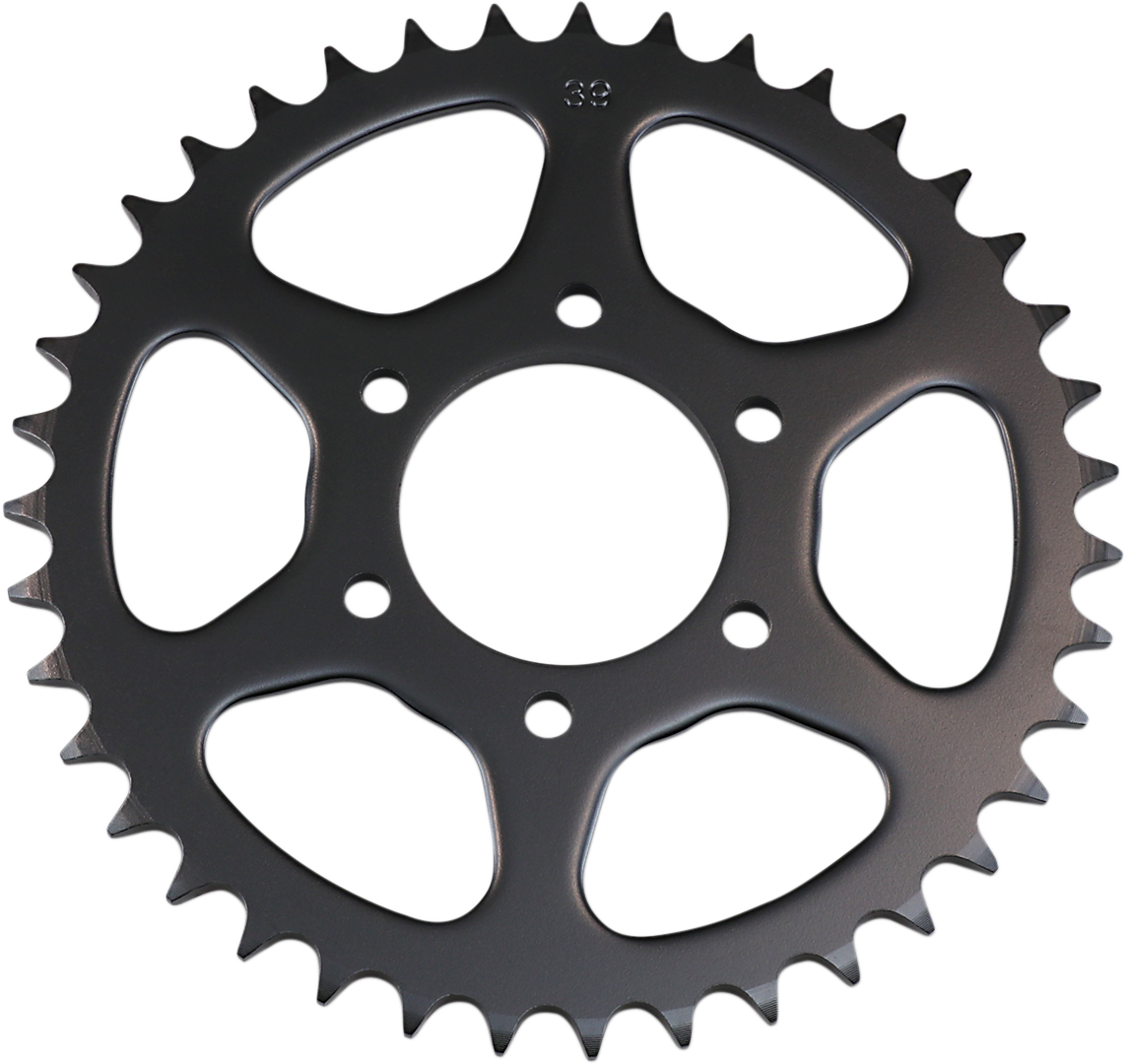 Parts Unlimited 39-tooth rear sprocket for Yamaha motorcycles, showing the metal sprocket with gear teeth and part number 214-25439-10.
