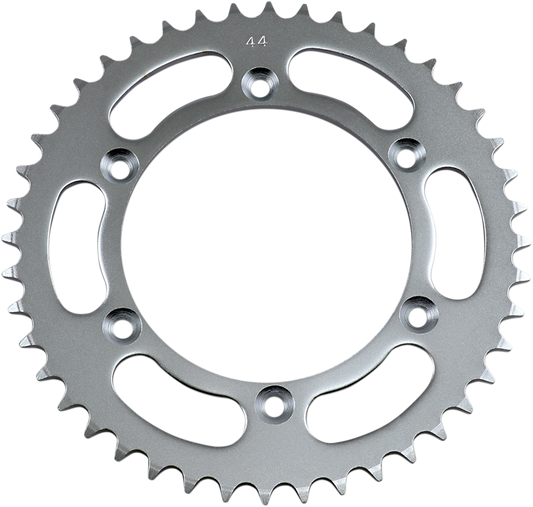 Parts Unlimited 44-tooth rear sprocket for Suzuki motorcycles, shown with gear teeth and mounting hole details.