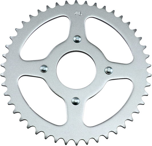 Parts Unlimited 46-tooth rear sprocket for Honda motorcycles, shown with gear teeth and part number 41201-153-000.