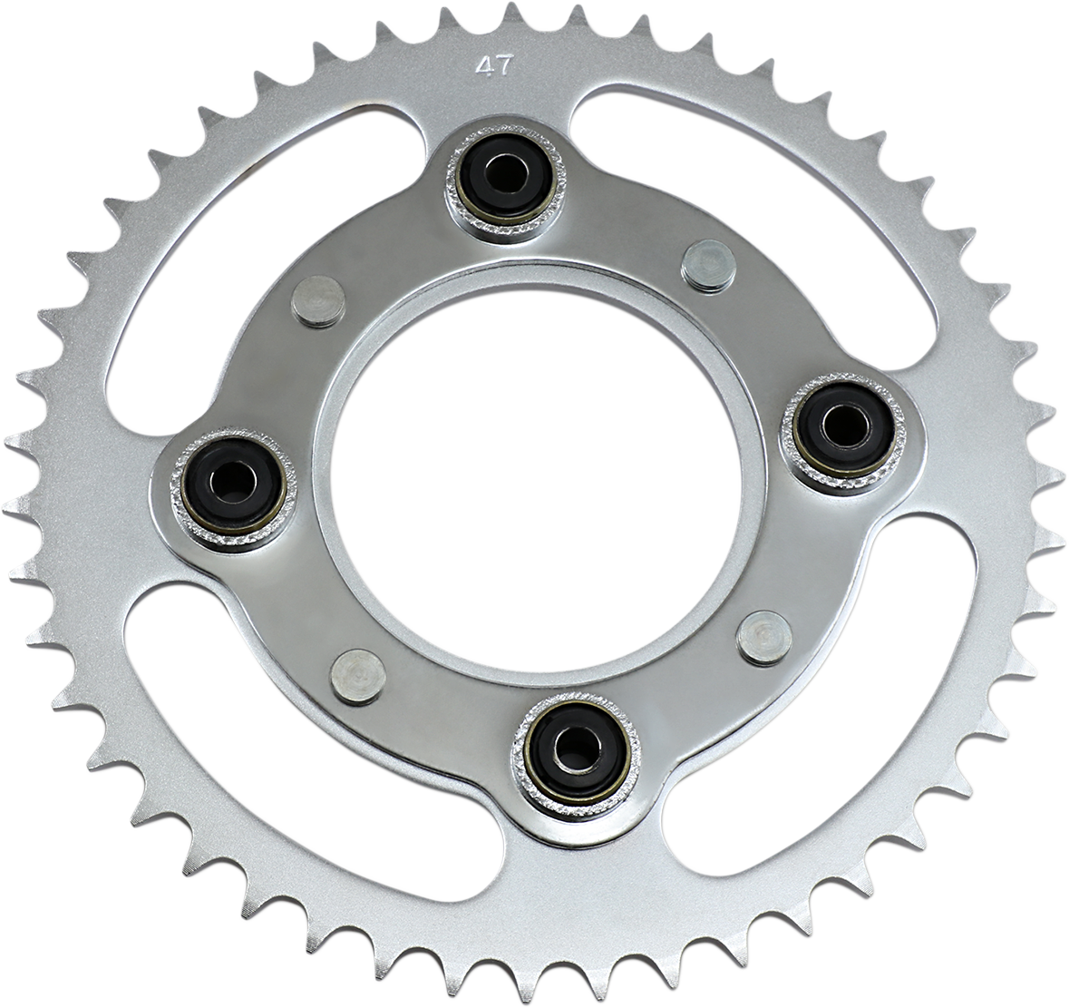 Parts Unlimited rear sprocket with 47 teeth for Honda motorcycle, showing the black metal gear with teeth and mounting holes.