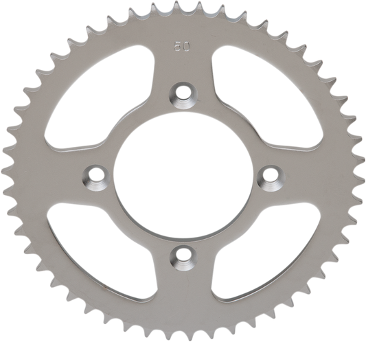Parts Unlimited 50-tooth rear sprocket for Honda bikes, shown with teeth and metal finish in a clear product image.