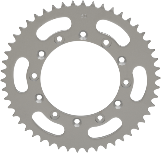 Parts Unlimited 50-tooth rear sprocket for Honda and Yamaha motorcycles, featuring durable metal construction with gear teeth.