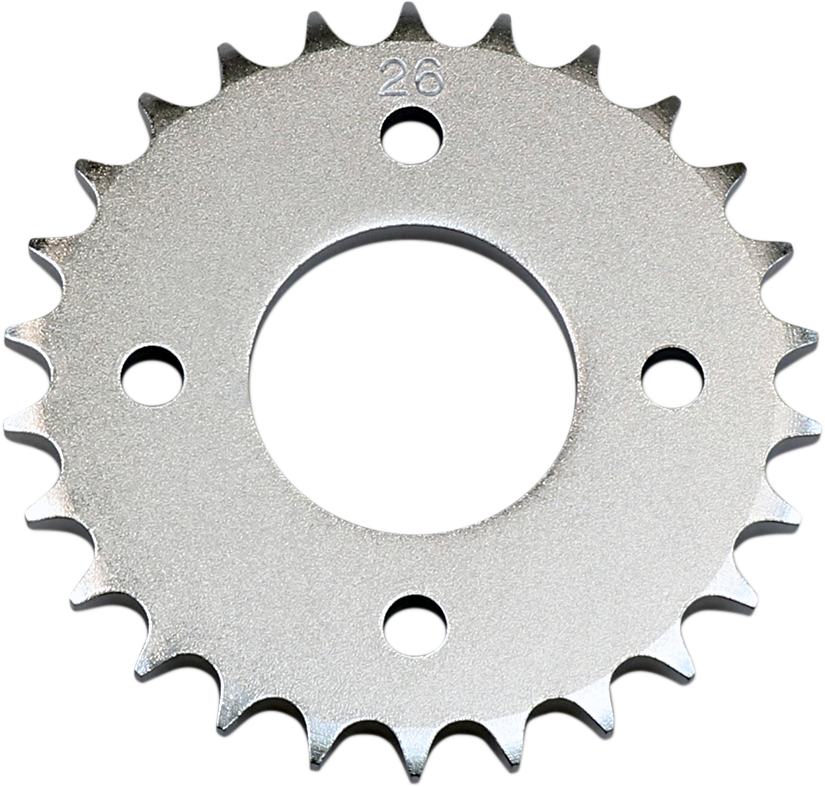 Parts Unlimited rear sprocket for Suzuki PUCT467-26S, 26-tooth motorcycle sprocket showing teeth and metal construction.