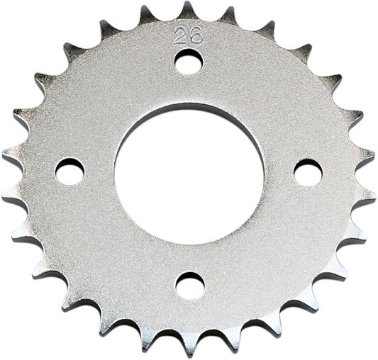 Parts Unlimited rear sprocket for Suzuki PUCT467-26S, 26-tooth motorcycle sprocket showing teeth and metal construction.