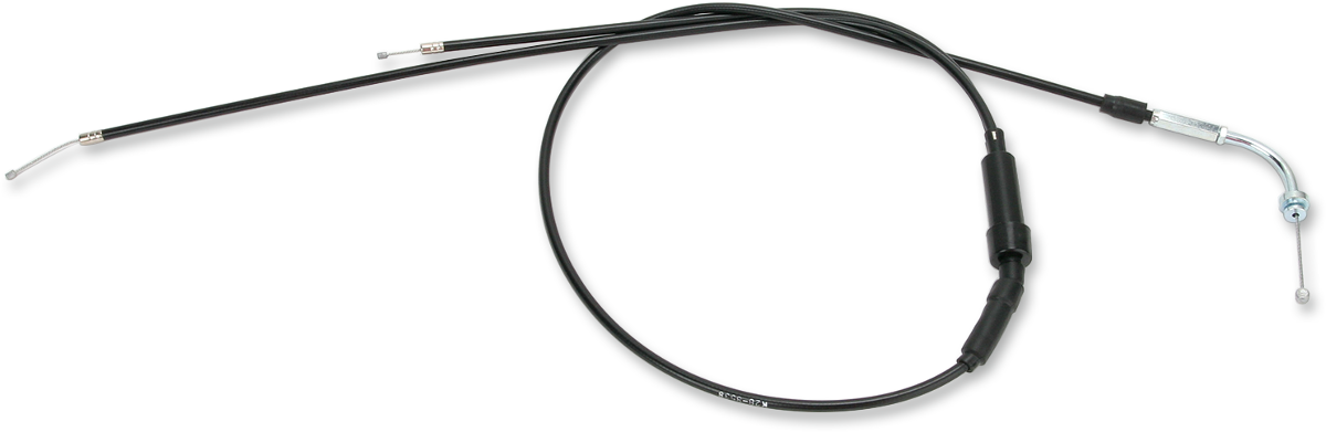 Parts Unlimited vinyl-covered throttle cable for Kawasaki motorcycles 1973-1981, part #54012-109, with metal fittings and black vinyl coating.