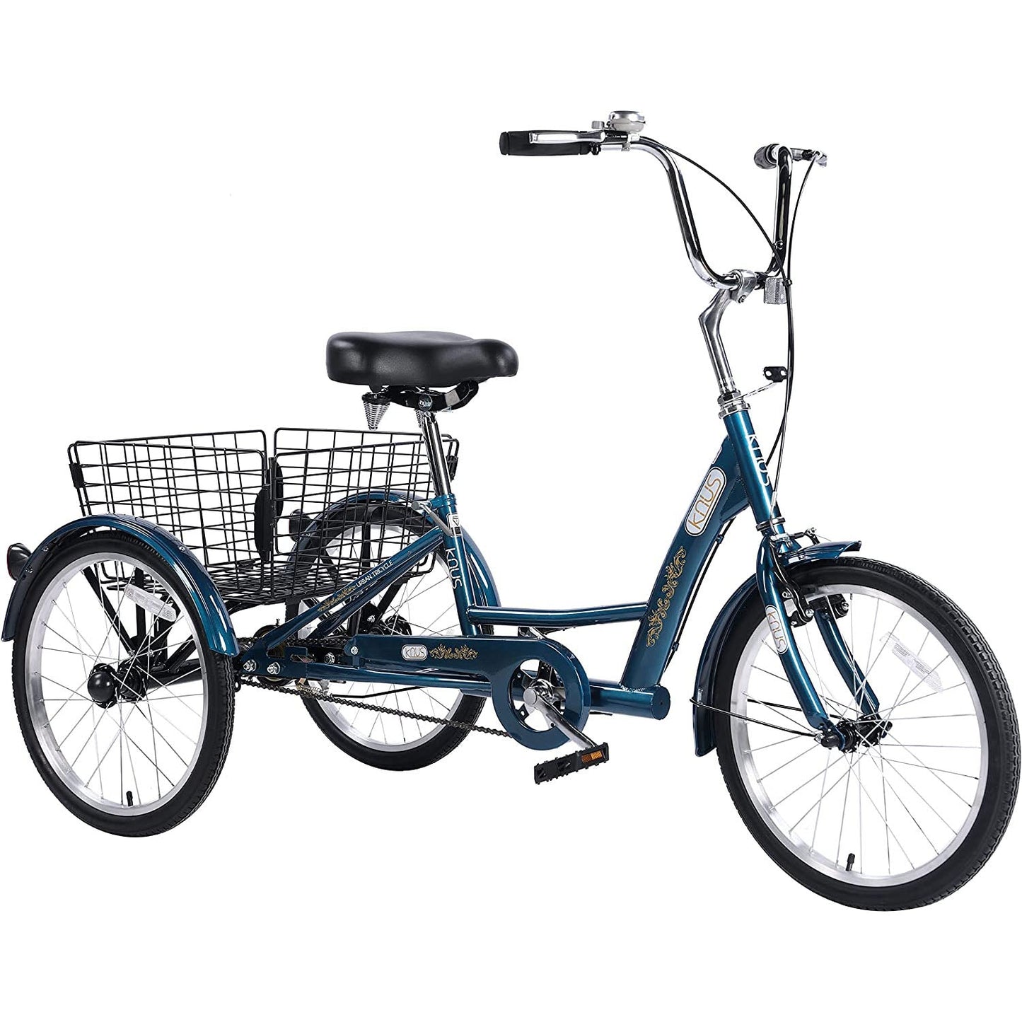 Hycline Knus KT03 26-inch adult tricycle with peacock blue color, featuring three wheels and a sturdy frame for comfortable riding.
