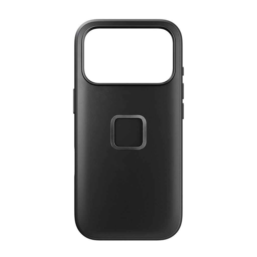 Black Peak Design Everyday Case for iPhone 17 Pro, durable Clarino material, fits securely with precise cutouts.
