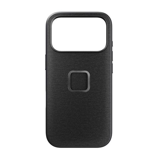 Peak Design Everyday Case for iPhone 17 Pro in charcoal, showing a sleek mobile protective cover with a minimalist design.