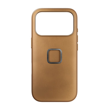 Peak Design Everyday Case for iPhone 17 Pro in tan, showing a slim, protective mobile phone case with precise cutouts and textured finish.