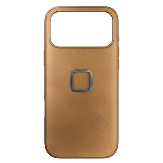 Peak Design Everyday Case for iPhone 17 Pro Max in tan color, lightweight mobile phone case with durable protection.