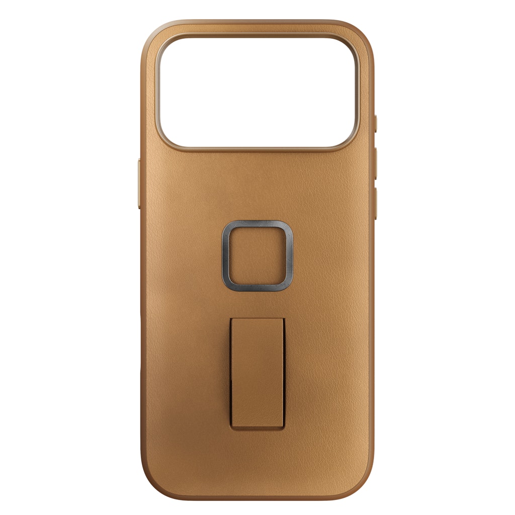 Peak Design Everyday Loop Case for iPhone 17 Pro Max in Tan Clarino, showing the protective mobile phone cover with loop attachment