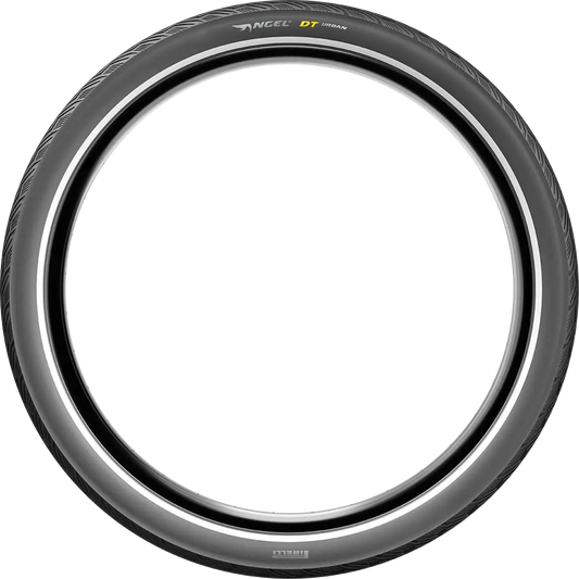 Pirelli Angel DT Urban Tire 700x50C (52-622) with black tread and sidewalls, suitable for city bikes and urban cycling.