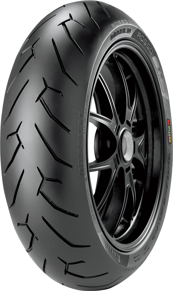 PIRELLI Diablo Rosso II rear motorcycle tire, 200/50R17, with enhanced grip technology and W speed rating.