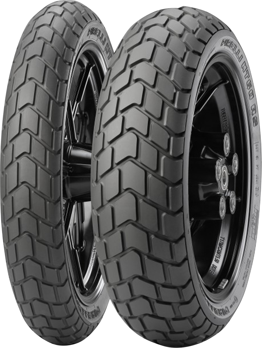 Pirelli MT60™RS front tire for dual sport motorcycles, 120/70ZR17, featuring rugged tread pattern for versatile on and off-road riding.