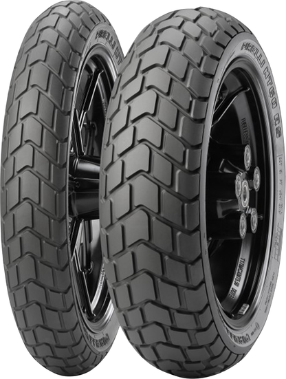 Pirelli MT60™RS rear motorcycle tire 180/55R17 for KTM Duke and Ducati Scrambler, with tread pattern visible.