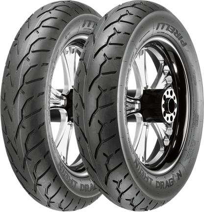Pirelli Night Dragon™ front motorcycle tire 90/90-21 for V-twin and metric bikes, showing tread pattern and sidewall details.