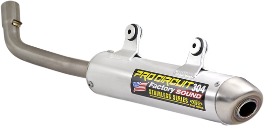 Pro Circuit 304 Silencer motorcycle exhaust with polished metal finish and compact design for enhanced performance and reduced noise.
