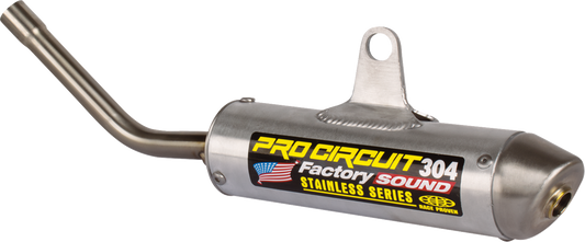 Pro Circuit 304 silencer for KTM 85 motorcycle, showing the sleek black exhaust with mounting details.
