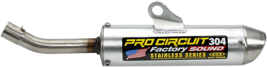 Pro Circuit 304 Silencer for dirt bikes, black metal exhaust with branding, designed for enhanced performance and noise reduction.