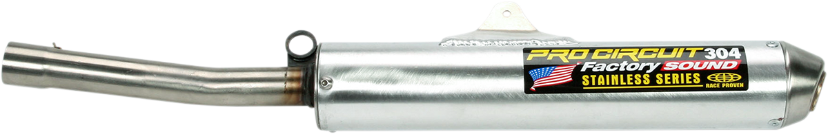 Pro Circuit 304 Silencer for motocross bikes, showcasing the lightweight aluminum body and branded exhaust tip.